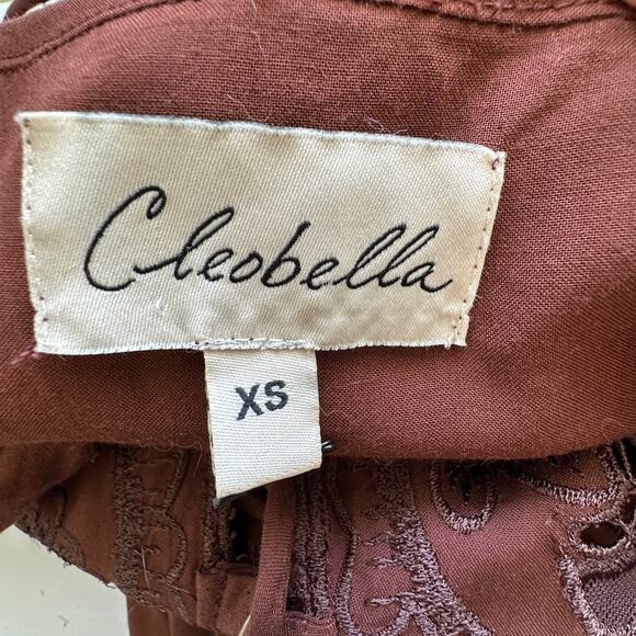Cleobella Annie Chestnut Brown Lace Up Crochet Split Front Midi Dress XS - Picture 10 of 16